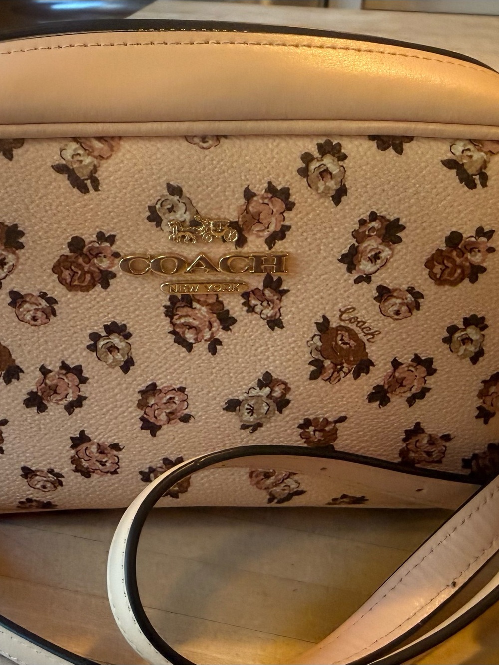 Coach Cream Floral Crossbody Bag with Gold Logo